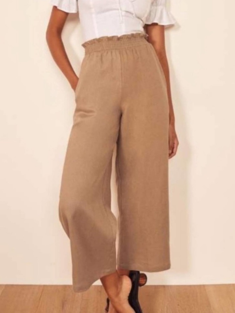 Reformation Mora High Waist Wide Leg Tan Linen Pants Medium